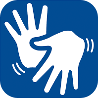 Imagem de acessibilidade com duas mãos brancas em um fundo azul escuro